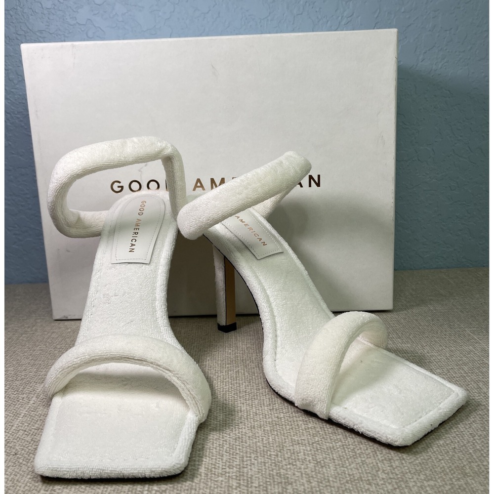 Good American Heels by Khloe Kardashian Terry Cloth White Women's Size 10 NEW